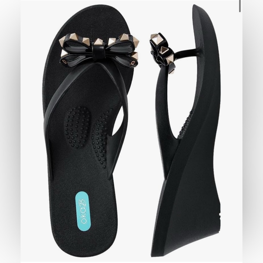 Oka-B Dylan Wedge Flip Flops with Studded Bow